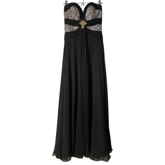 Vintage Y2K Sequin Evening Dress US 4 Black Gown Strapless Formal Black Tie Prom - Picture 1 of 10